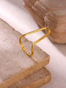 Minimalist Two Tone Paper Clip Double Layer Hollow Ring Stainless Steel Geometric Stackable Ring Women's Accessories Part - Yellow Gold - View 10