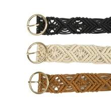 Bohemian Belt With Long Tassel Decoration, Vintage Hand-Woven Wax Rope Waist Chain Waist Cinching - 黑色 - 查看 5
