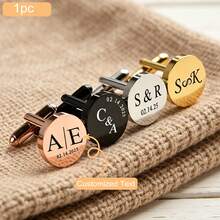 1 Pair Stainless Steel Round Cufflinks, Groomsmen Gift, Personalized Cufflinks For Bride, Groom, Parents, Available In Silver, Gold And Black, Customizable, Suitable For Mother's Day And Other Occasions. Engraved Cufflinks, Stainless Steel, Wedding Gift, Customized Product. - Multicolor - View 5