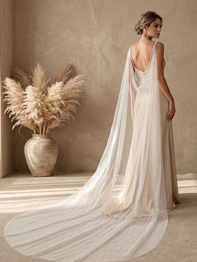 1 chiếc áo choàng cô dâu xuyên thấu đính ngọc trai giả, thích hợp cho lễ cưới, lễ đính hôn, chụp ảnh cưới, phụ kiện váy dự tiệc.