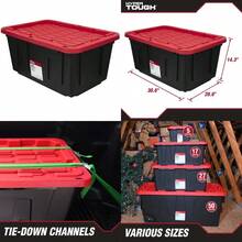 2 N Large Sge Bin Ih Sn Lid, Black And Red, Heavy Duy Plas Sge Conainer - 27加侖 - 查看 1