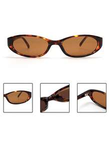 1 paire de lunettes de mode rétro à petite monture ovale Y2K, style classique en plastique, convenant pour les sorties, la plage et le port quotidien pour hommes et femmes - cadre imprimé léopard - Voir 8
