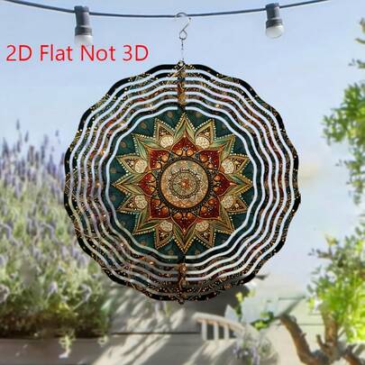 10-Inch Outdoor Mandala Flower Wind Chime With 360° Rotating Hook, Wind-Powered Rotation Without Battery, Classic Choice For Spring And Summer Decor, Dynamic Design Adds Artistic Flair To Space, Suitable For Balcony, Yard And More, Can Be Used As Thanksgiving, Mother's Day Gift To Showcase Taste. (Pendant Not Included) Random Style