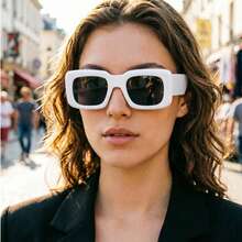 1 Pair Unisex Small Square Frame Flattering Fashion Glasses, Fashionable Stylish Glasses For Street Shooting & Photo Shoot, & Versatile - White - View 3