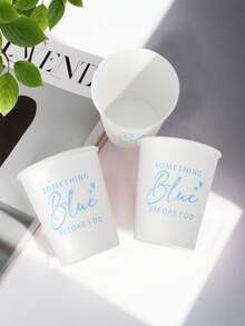 10pcs/20pcs/50pcs Something Blue Before I Do Paper Cups,White Party Cups With Light Blue "Something Blue Before I Do" Print & Heart Accents, 2.9" Top Diameter 3.5" Tall Cups For Bachelorette Party, Bridal Shower, Wedding Engagement Supplies Men Women - Multicolor - View 4