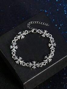 1pc Punk Style Cross Vintage Leather Bracelet For Men, New Fashion High-Quality Everyday Wear Birthday, Engagement Gift - 銀 - 查看 8