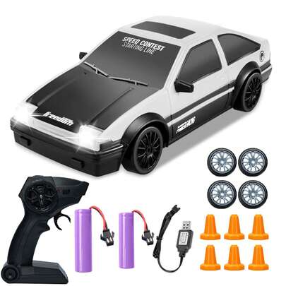 RC Drift Car 2.4GHz 1:16 Scale 4WD High Speed Remote Control Cars Vehicle With LED Lights, Two Batteries And Drifting Tires Racing Sport Toy Cars For Boys Girls Kids