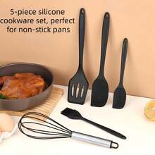 Set de 5 espátulas de silicona resistentes a altas temperaturas para hornear, rasqueta de crema para pasteles - Multicolor - Ver 1