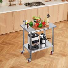 VEVOR Stainless Steel Work Table 35 X 24 X 33 Inch, 700 LBS Load Capacity With 4 Wheels, 3 Adjustable Height Levels, Heavy Duty Food Prep Worktable For Commercial Kitchen Restaurant, Silver - 35 X 24 X 33 Inch, 700 LBS - View 9