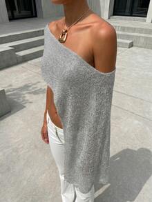 Áo khoác cardigan nữ kiểu dáng bất đối xứng, mỏng nhẹ, chất liệu dệt kim, thích hợp cho kỳ nghỉ, tiệc tùng, dạo phố, đi làm, đi biển, mùa xuân/hè. - Bạc - Xem 4