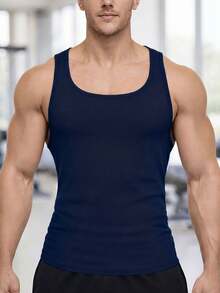 Áo ba lỗ thể thao nam ôm sát không tay, áo tank top thể hình tập gym - Màu xanh hải quân - Xem 1