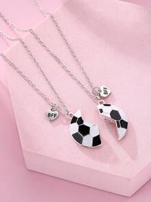 2pcs/Set Cartoon Cute Geometric BFF Magnetic Soccer Pendant Necklace Set, Suitable For Daily Wear, Gift, Holiday - Black and White - View 2
