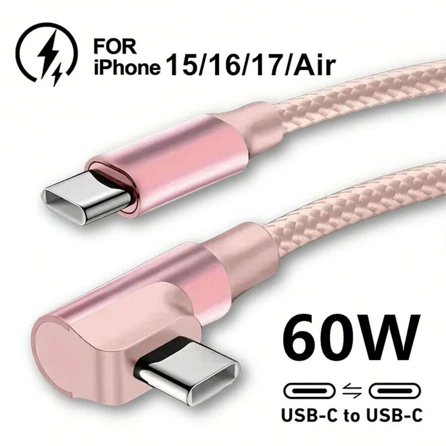 Cable de codo de carga rápida USB C Dual de 90 grados para iPhone 15 16 17 Pro Max Redmi POCO tipo C Cables de carga rápida - Dorado - Ver 1