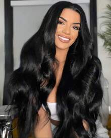 ARABELLA Tóc giả 4x4 Lace Closure Body Wave 100% tóc thật không keo, màu đen tự nhiên 16-26 inch, tóc nguyên bản mật độ 180%, tóc Brazil đen tự nhiên, mũ thoáng khí, dễ dùng cho người mới bắt đầu, dành cho nữ dùng hàng ngày - Natural Black - Xem 5