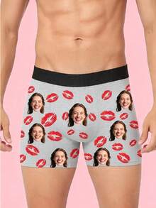 1 buah Celana Dalam Boxer Pria Hitam Nyaman untuk Olahraga di Rumah, Dapat Disesuaikan dengan Pola Foto Lucu, Hadiah Luar Biasa untuk Pacar di Hari Valentine, Halloween, atau Hari Jadi - Grey - View 3
