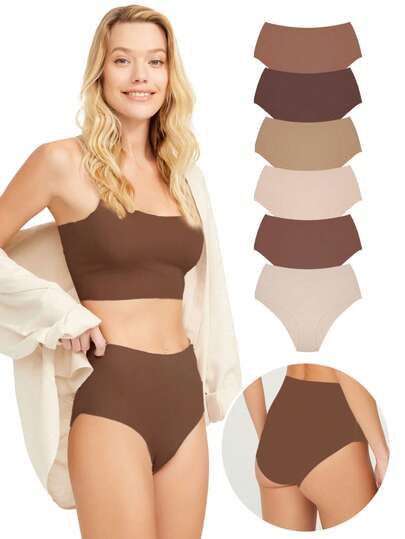 Casual Women's Laser Cut High Waist Panties Seamless - 6 Pcs Nude Color - Regular Fit - MADE IN TURKEY