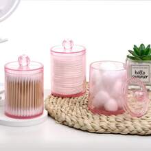4 pezzi Scatole di stoccaggio trasparenti con coperchi, adatte per il bagno e la scrivania, possono contenere batuffoli di cotone, cotton fioc, cosmetici e accessori, design minimalista multifunzionale - Rosa - Visualizzare 10