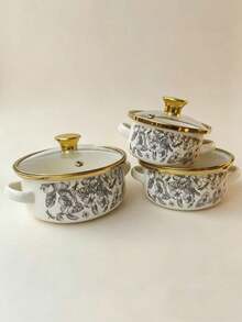 Set 3 Panci Enamel Berwarna-warni dengan Hiasan Emas, Termasuk Panci Susu Kecil, Panci Mie, Panci Sup, Cocok untuk Makanan Anak-anak, Kompor Induksi & Gas, Set Peralatan Masak Enamel Mini Rumah Tangga - set tiga potong - View 6