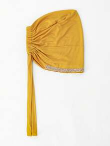 1pc Women's Fashionable Solid Color Rhinestone Headscarf, Versatile Hijab Headwrap, Suitable For Daily Wear, Holiday, Travel Essential - Ginger Yellow - View 5