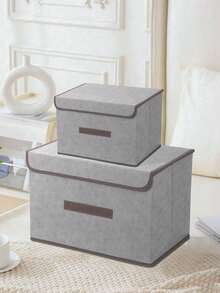 Caixa organizadora grande e pequena, cor cinza claro, à prova de poeira. Estilo minimalista de luxo. Versão atualizada com grande capacidade, tampa articulada e alça. Ideal para guardar roupas, cobertores e brinquedos em guarda-roupas, camas, sofás e quartos infantis. Dobrável para economizar espaço. Recipiente de tecido para armazenamento. Prático e portátil. Essencial para volta às aulas, Dia dos Pais, Natal, viagens e acampamentos. - Cinza - Ver 6