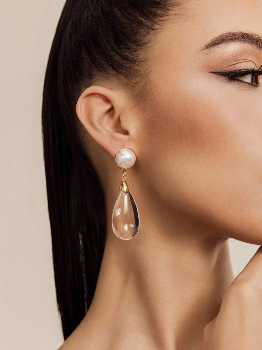 1 Pair Transparent Water Drop Shaped Casual Party Earrings For Women - Clear - View 1