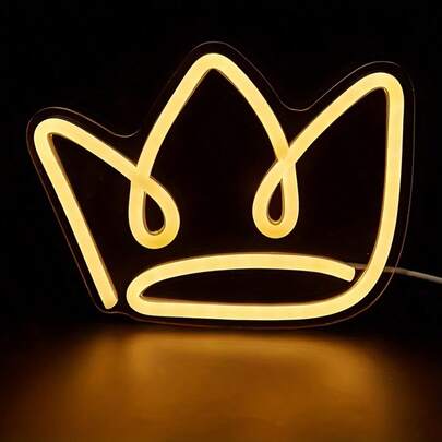 1 Pieza Letrero de neón de corona, luz de neón LED amarillo cálido, decoración de pared ambiente de acrílico regulable alimentada por USB, perfecta para dormitorios, habitaciones de niños, fiestas con tema real, decoración de cumpleaños y regalos para amantes de la realeza