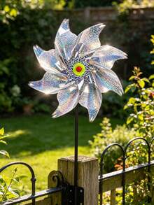 5pcs Reflective Rotating Windmills, Outdoor Bird Repellent, Shiny Bird Deterrent Windmills, Durable, Suitable For Balcony, Yard, Farm, Orchard (Silver), For Yard And Garden Decoration - A - View 4