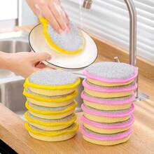 5/10Pcs Washing Dishes Sponges Double-Sided Dishwashing Sponge Scrubber Round Non-Scratch Scrub Sponges Pads Kitchen Cleaning Tools For Dishes, Pots, Pans, Sink, Basin - default - 查看 2