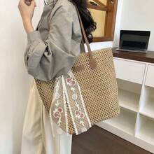 Summer Bohemian Style Tote Bag, Women Large Capacity Beach Shoulder Woven Straw Bag - Khaki - View 5