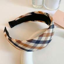 1pc Retro Plaid Wide-Banded Headband For Women, Flattering Hairband For Daily Wear, Simple Elegant Hair Accessory For Washing Face & Makeup,Travel,Birthday - Multicolor - View 5