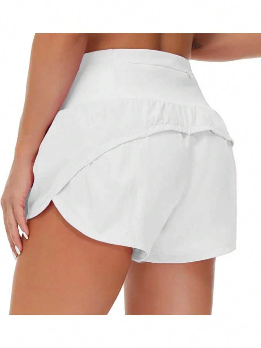 Women's Running Shorts, Two-Piece With Zippered Pockets, High Waisted Yoga Quick Drying Pants - 白色 - 查看 1