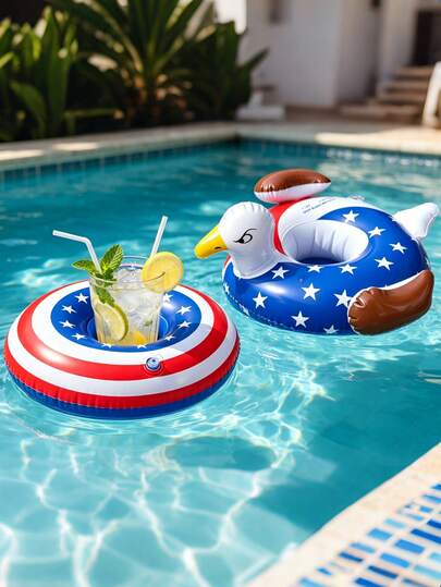 2/6/12pcs Independence Day Inflatable Drink Holder Bulk American Flag Americana Eagle Design Floats Coaster Drink Floats Inflatable Cup Holders Patriotic Theme Coasters For Summer 4 Of July Beach Swimming Pool Party Decorations