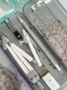 10件套指南針與尺具學生學習用品 考試專用指南針 直尺 三角尺 量角器 學生尺具文具 多功能夾筆尺 - 套裝 - 查看 4