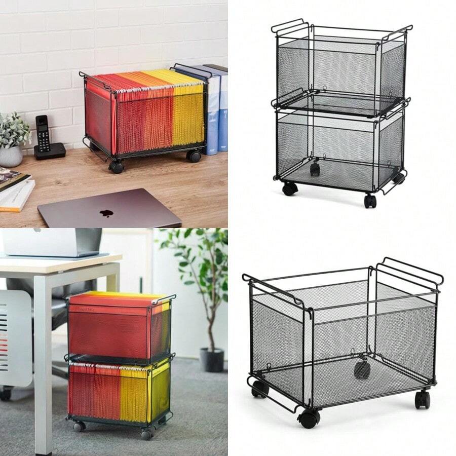 Artesa Presa - Cesta organizadora apilable con ruedas para archivos juego de 2 color negro - negro - Ver 1