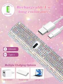 Rhinestone Handheld Nail Art LED Light, Portable Mini Nail Lamp Holder, Spotlight Design, Quick Drying, Nail Gel Curing Lamp Stand - Silver - View 6