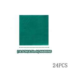 24 Pcs Dark Green Disposable Dinner Plates & Napkins, Party Supplies Suitable For Birthday, Wedding, Party, Family Picnic - Multicolor - View 9