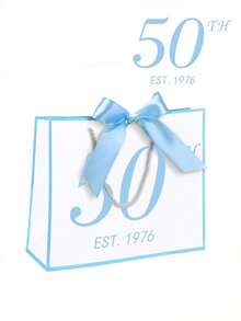 Bolsas de regalo conmemorativas del 30/40/50/60/70 aniversario, bolsas de regalo blancas con bordes y asas azules, bolsas de regalo de papel, bolsas de compras, bolsas de regalo con cintas de lazo azul, bolsas de regalo de bienvenida con cintas de lazo, bolsas de regalo de papel conmemorativas del cumpleaños con cintas de lazo - Multicolor - Ver 14