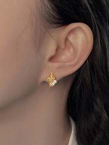 1 Đôi bông tai đính vỏ sò mạ vàng 14K, đá Zirconia, trang sức mùa hè mới - Vàng - Xem 4