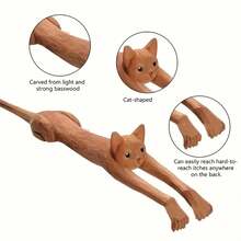 Wooden Cat Shaped Back Scraper, Manual Massage Tool, Th & Home Care, Manual Back Scratcher, Ideal Gift For Birthday, Relaxation & - View 5