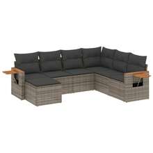 vidaXL 7-tlg. Garten-Sofagarnitur mit Kissen Grau Poly Rattan - A - Ver 2