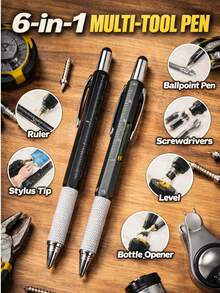 3-In-1 Multifunctional Tool Pen, 6-In-1 Construction Tool Pen, Gift Tool Pen With Ballpoint Pen, Ruler, Stylus, Level, Screwdriver, Small Tool Pen For Men (Black Tool Pen Batch May Vary Slightly In Color, But Does Not Affect Usage) - Upgraded Version - View 3