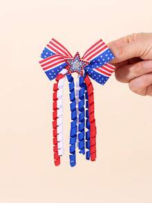 2pcs/Pack Fourth Of July USA Independence Day Multicolor Striped Fabric Bow Hair Clips, Cute Cake Headdress Hair Clips, American Flag Print Bow Hair Clips, Sparkly Glitter Hair Clips, Personalized Hair Accessories, Holiday Party Gift For Girls. - Multicolor - View 6