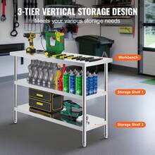 VEVOR Stainless Steel Food Prep Table, 18 X 48 X 34 Inch Commercial Kitchen Worktable, With 2 Adjustable Undershelf, Heavy Duty Prep Table Metal Work Table For BBQ, Kitchen, Home, And Garage - 18 X 48 X 34 Inches, 2 Adjustable Undershelf - View 4