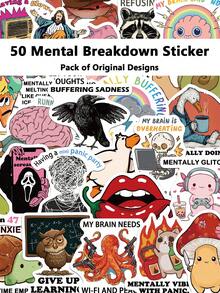 50 Stück Aufkleber für mentalen Zusammenbruch für Gepäck, Scrapbooks, Skateboards, Gitarrenkoffer, Geschenke, Dekoration, DIY Graffiti Aufkleber - A - Übersicht 9