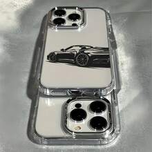 1pc Metal Transparent Sketch Sporty Car Pattern Phone Case, Suitable For IPhone 16 Pro Max, 17/16/15/14 Plus, 13/12/11, Air - Multicolor - View 4