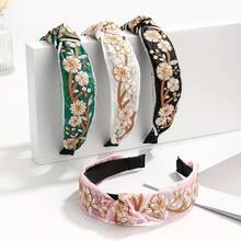 Adult Fabric Knotted Headband With  Embroidery And Wide Edges, 1 Piece - màu đen - Xem 1