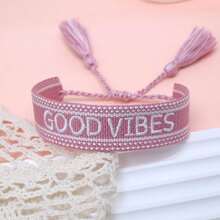1 chiếc vòng tay Boho tết thủ công họa tiết da báo có thể điều chỉnh, tua rua vintage, phù hợp cho phụ nữ đi tiệc, du lịch và đeo hàng ngày - Màu Hồng baby - Xem 5