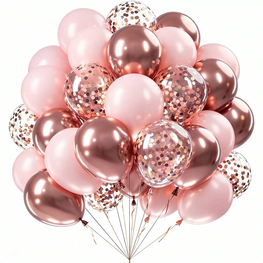 56pcs/27pcs Set 10inch/12inch Soft Pink, Metallic Rose Gold, Rose Gold Foil Sequin Balloons, Latex Balloon Arch Set, Suitable For Wedding Decoration, Birthday Decoration, Baptism, Anniversary, Bachelorette Party, Party Supplies - Multicolor - View 1
