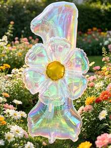 2个40英寸彩色透明数字气球和大型透明雏菊铝箔气球，适合生日派对、周年纪念装饰 - 透明 - 查看 1
