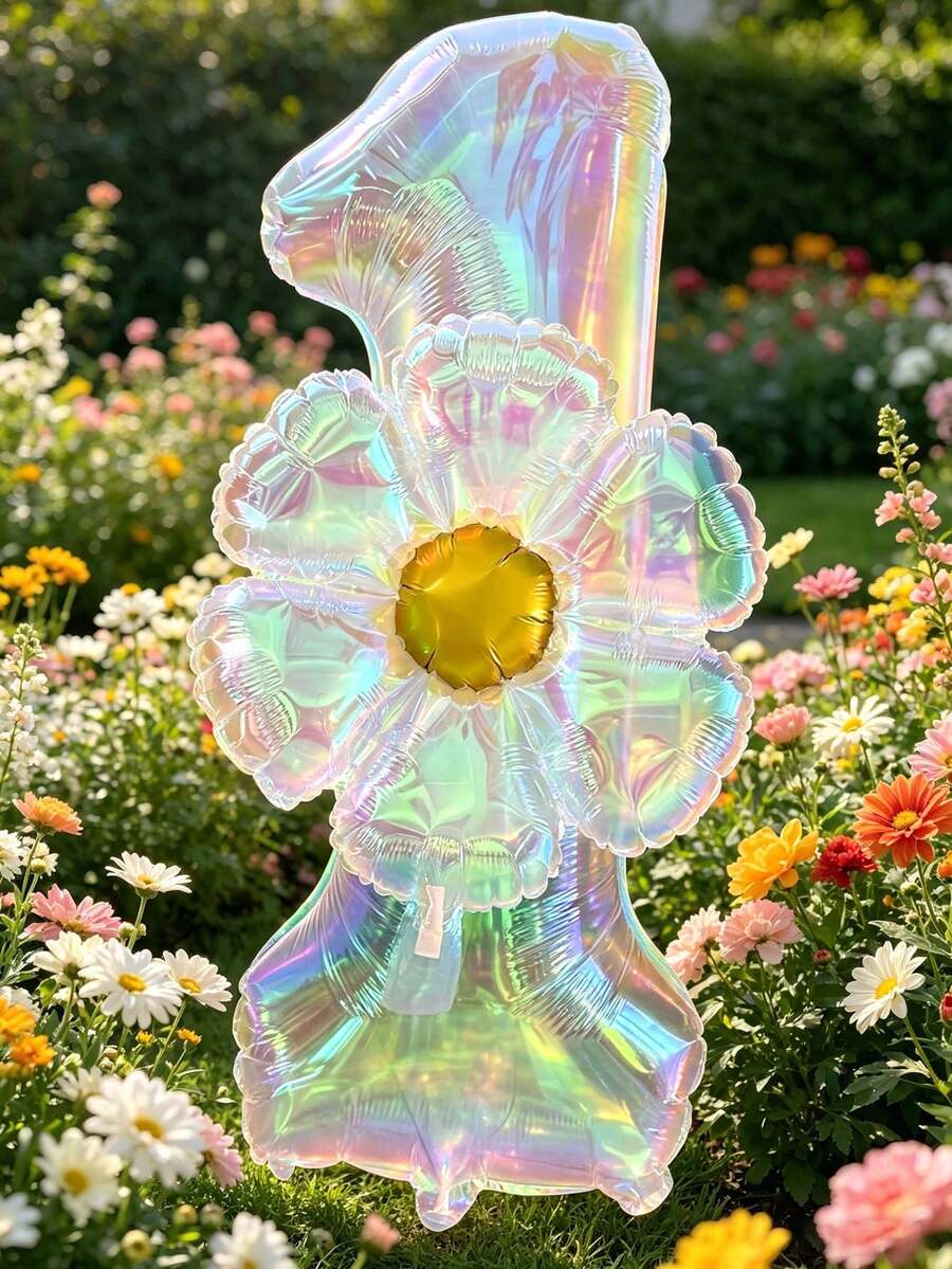 2个40英寸彩色透明数字气球和大型透明雏菊铝箔气球，适合生日派对、周年纪念装饰 - 透明 - 查看 1